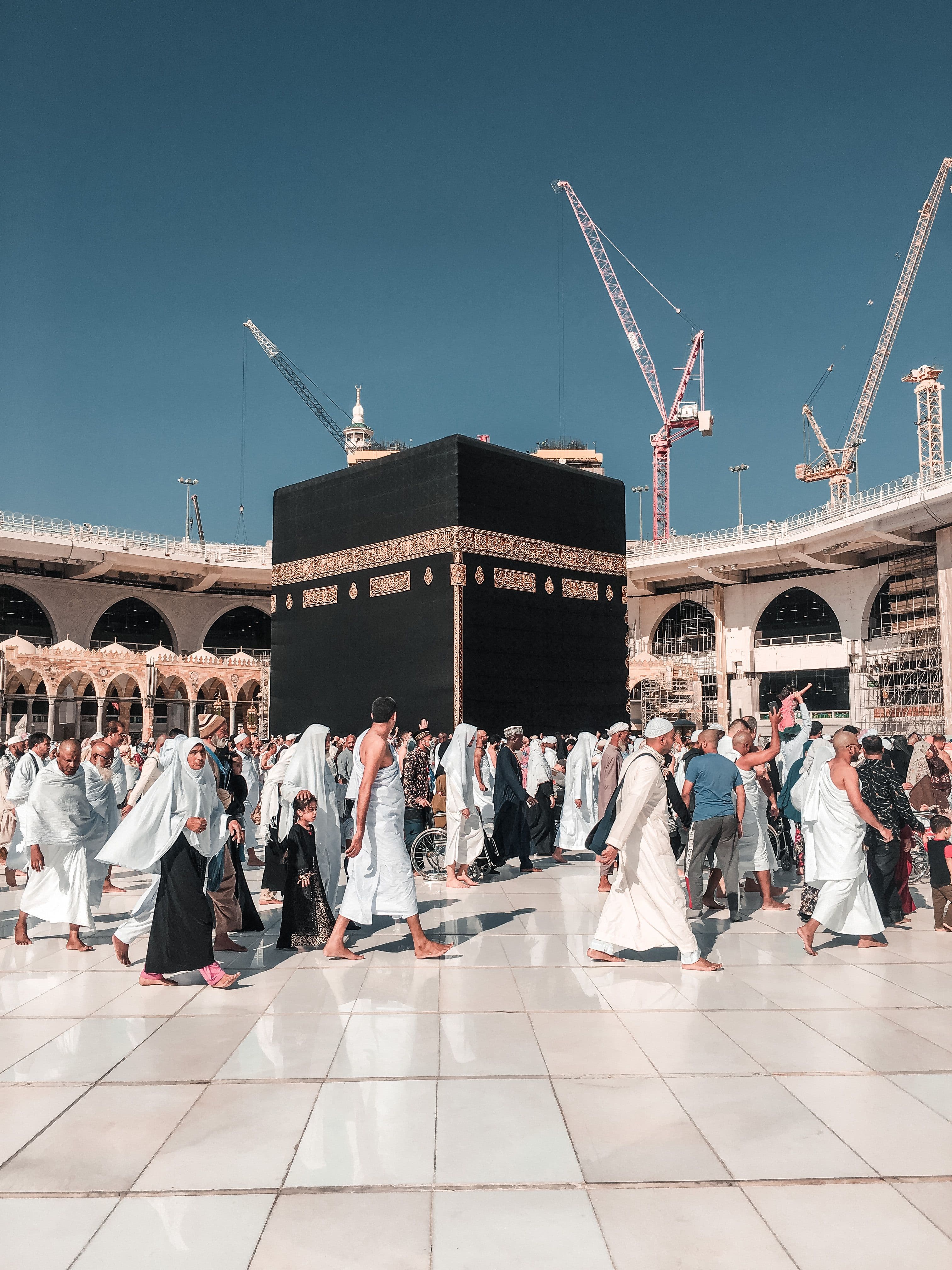 Pilgrims performing tawaf around the Kaaba at Masjid al-Haram in Makkah